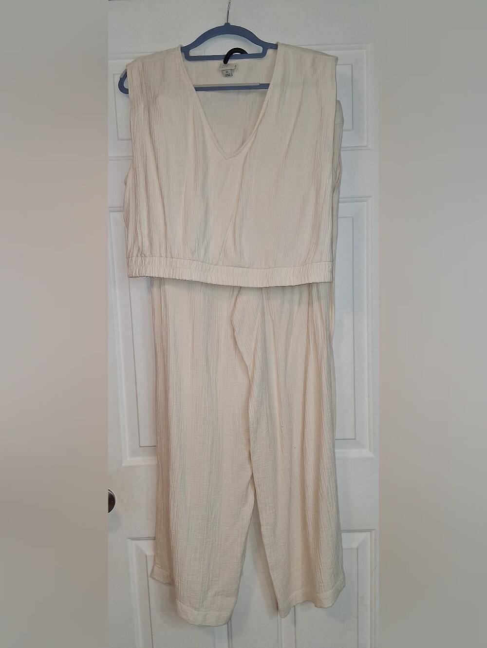 A New Day Cream Textured 2pc Matching Set Sleeveless Top Pant Casual Outfit L/XL